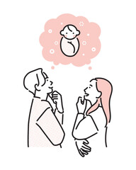シンプル　イラスト　赤ちゃんを望んで妊活を考える夫婦のイメージ ベクターイラスト