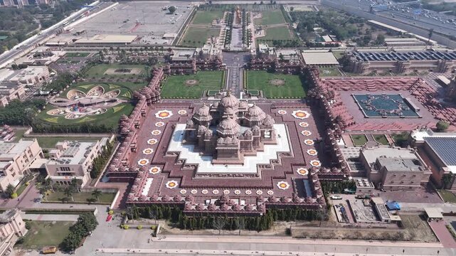Aerial drone view of Akshardham Temple in Delhi India