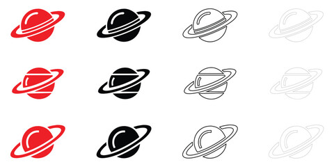 Saturn planet ring icon vector set, planet symbol Saturn icon vector, silhouette and line art illustration © GraphicsHub