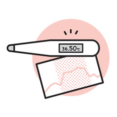 シンプル　イラスト　基礎体温計と基礎体温グラフ 妊活の体温管理イメージ ベクターイラスト