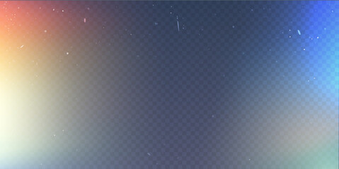 Obraz premium Rainbow film leak effect on transparent bg with noise, grain, scratches. Sunset color gradient camera with photo light, iridescent prism and glare overlay, vector illustration.