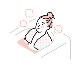 シンプル　イラスト　入浴で体を温める温活のイメージ 女性の健康 ベクターイラスト