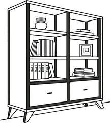 Vector illustration of a bookshelf with books and decorative items © Titu