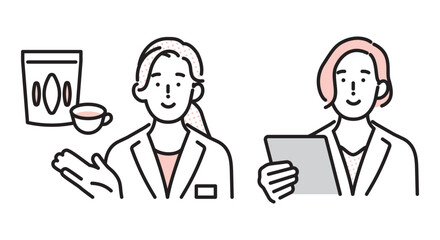 シンプル　イラスト　妊活サプリや健康茶を案内する医療スタッフのイメージ ベクターイラスト