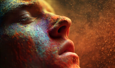 portrait of a man in multicolored paints