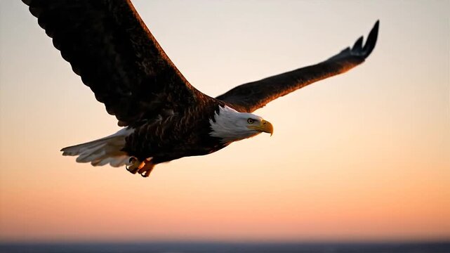 Soaring eagle against sunset sky freedom and independence concept