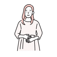 シンプル　イラスト　お腹に手を当てる女性の妊娠イメージ ベクターイラスト