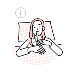 シンプル　イラスト　基礎体温を測る女性のイメージ ベクターイラスト