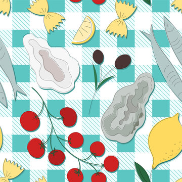 Seamless pattern with Mediterranean food