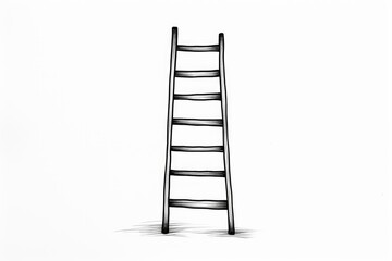Simple wooden ladder standing on white background reaching high representing growth, achievement and success