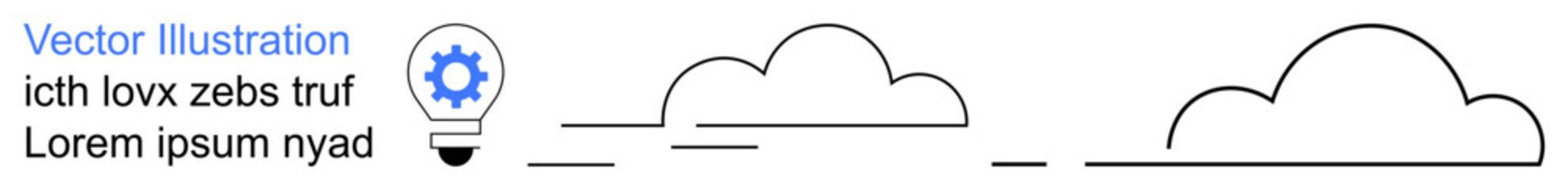 Data storage, creativity, innovation, tech solutions, cloud computing, brainstorming. Abstract cloud shapes and a gear inside a light bulb. Cloud computing and creativity by sleek icons © robu_s