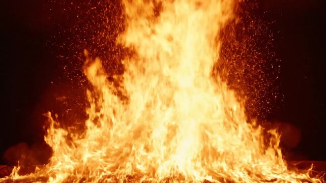 Large Fire Burning Brightly at Night.