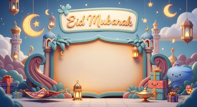 Ramadan Kareem Banner Template with Islamic Ornament Frame and Lantern Light