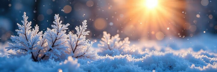 Naklejka premium Shimmering ice crystals, glittering frost on a winter windowpane, reflecting the cold sunlight A magical, ethereal scene of frozen beauty , holiday, sunlight