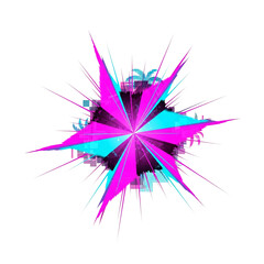 Pink and cyan abstract glitch explosion with sharp geometric shapes