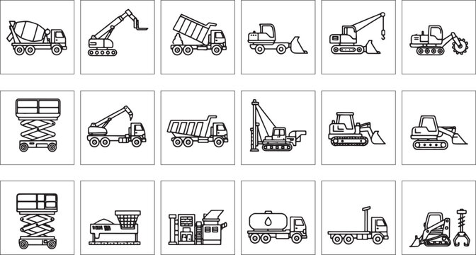 collection of construction vehicles and machinery icons