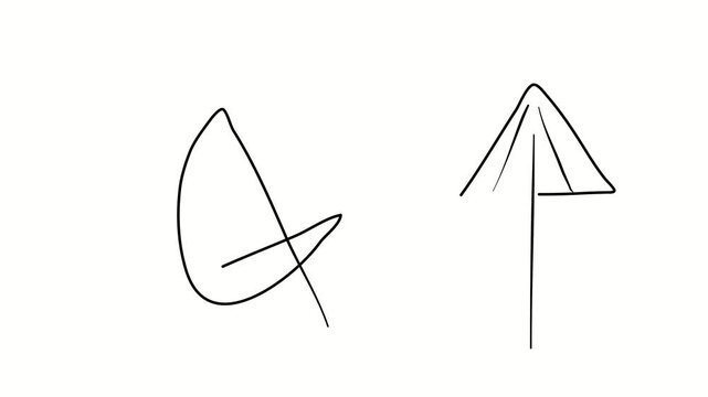 Beach holiday, sun lounger, sun umbrella. Contour drawing, silhouett animation. Continuous line. Isolated on white. Video 4k object illustration self-drawing. Object construction. Minimalist continuou