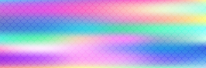 Holographic fish scale texture with iridescent gradient shimmer. Pastel pink and blue pattern perfect for girlie invitations, magical posters, and kawaii princess designs. © Narin