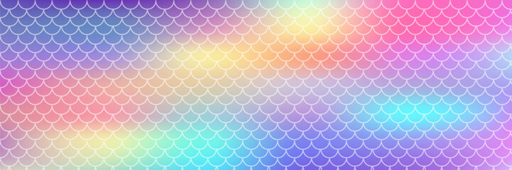 Pink rainbow mermaid scale background with holographic shimmer. Cute fish scale pattern featuring pearlescent gradient, perfect for princess-themed designs and fantasy posters. © Narin
