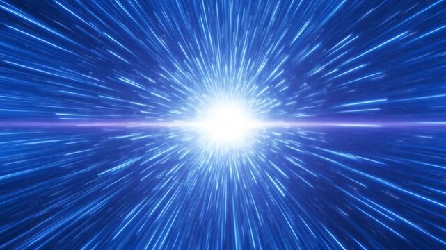 Bright light explosion with blue rays on dark background 4k video
