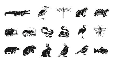 Fototapeta premium Collection of Diverse Wildlife and Animal Silhouettes.