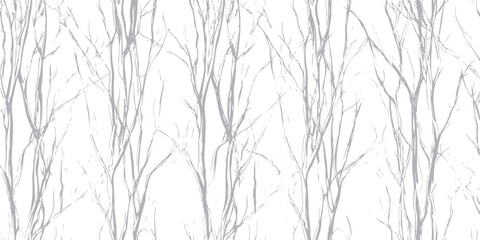 Gray bare tree branches against white background seamless pattern