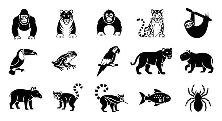 Collection of Diverse Jungle and Forest Animals in Silhouette Style. © Julian Vance