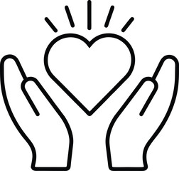 Obraz premium Caring Hands Holding Heart Symbol Love Support Charity Kindness Care Line Art Icon 