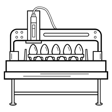 automatic egg sorting machine concept, egg inkjet printers vector icon design, high tech hatchery equipment stock illustration