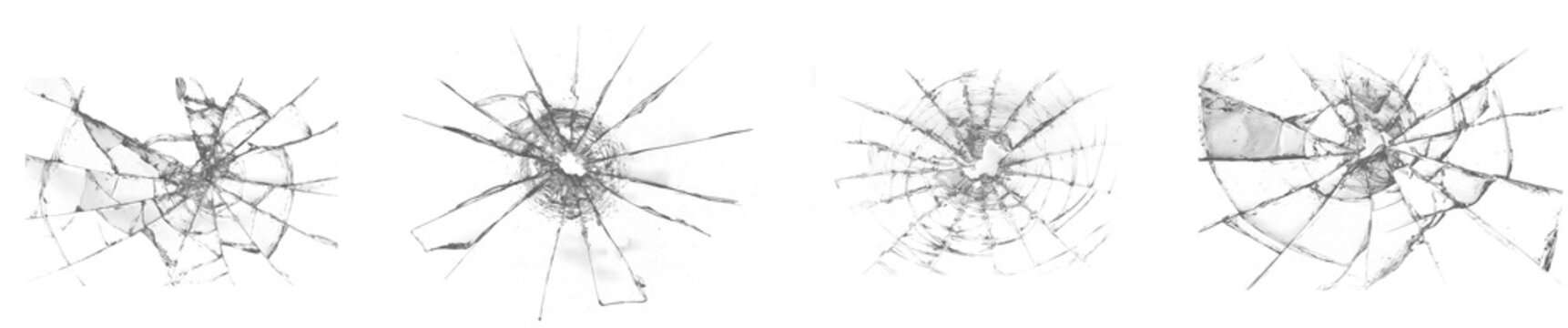 set of Shattered Glass Pattern for Design &ndash; Cracked Window Texture Isolated on White