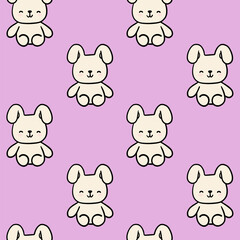 Obraz premium Cute Bunny Seamless Pattern with Kawaii Rabbit