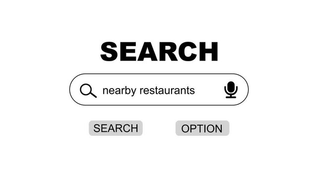 Search Bar with Nearby Restaurants Query on Computer Screen for Navigation and Location Based Services
