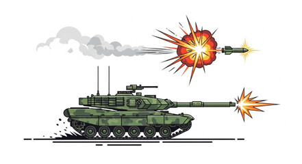 Military Tank Firing Cannon Shells. © Rio