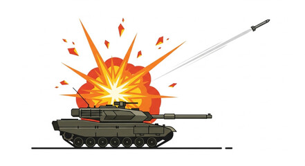 Military Tank Explosion Warfare Vehicle. © Rio