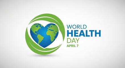 Fototapeta premium World health day logo with earth in heart shape on white background