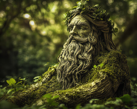 statue of a man in the forest