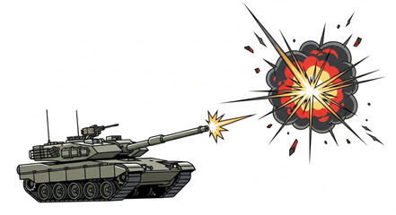 Military Tank Firing Cannon Explosion. © Rio