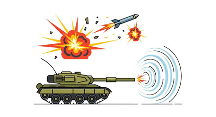 Military Tank Firing Cannon Shell. © Rio