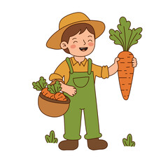 Happy Farmer Holding Carrots