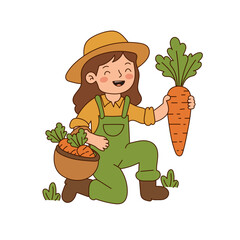 Happy Farmer Holding Carrot