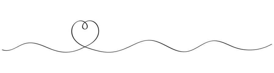 Obraz premium Continuous One Line Drawing of Heart and Wave, Minimalist Romantic Vector Art for Wedding Invitation Love Concept and Elegant Single Line Aesthetic Greeting Card Design