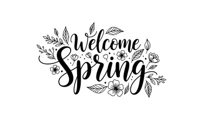 Welcome Spring floral script typography – seasonal botanical lettering vector © Boloram