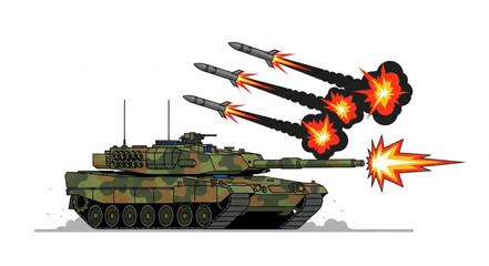 Military Tank Firing Missiles Illustration. © Rio
