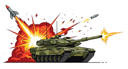 Military Tank Firing Missiles Illustration. © Rio