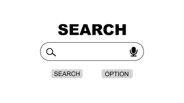 Search Bar Interface with Magnifying Glass and Microphone for Online Query and Voice Search Options on a Clean White Background
