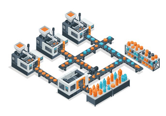 Obraz premium An industrial production line with machines conveyor belts and products