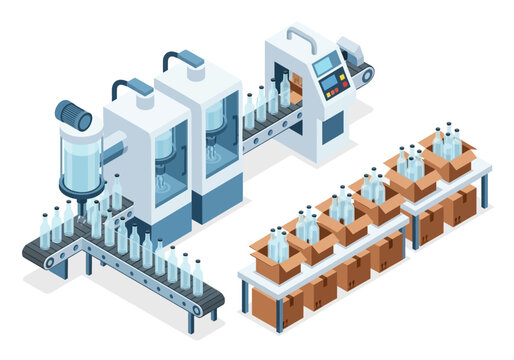 An isometric view of a bottlefilling factory