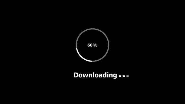 100% Circular Progress downloading Bar animation : White on Black Minimalist Loading Indicator concept 4k background animation