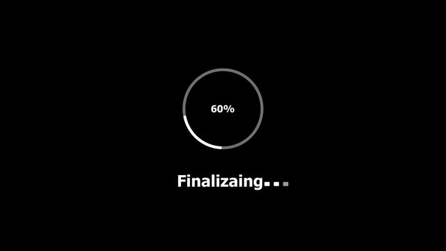 Animated abstract circle loading bar initializing from 0 to 100%, designed for initializing and transfer concepts. High quality 4K animation on black background.