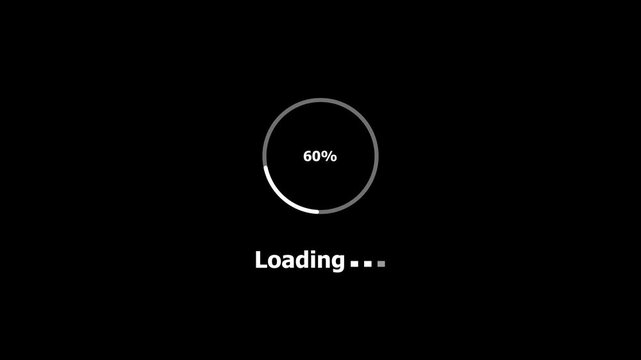 Circle loading bar icon animation from 0 to 100% on background. Wheel loading concept icon 4K Video of Animation Science Futuristic Loading. Loading Transfer Download 4K animation on black background.